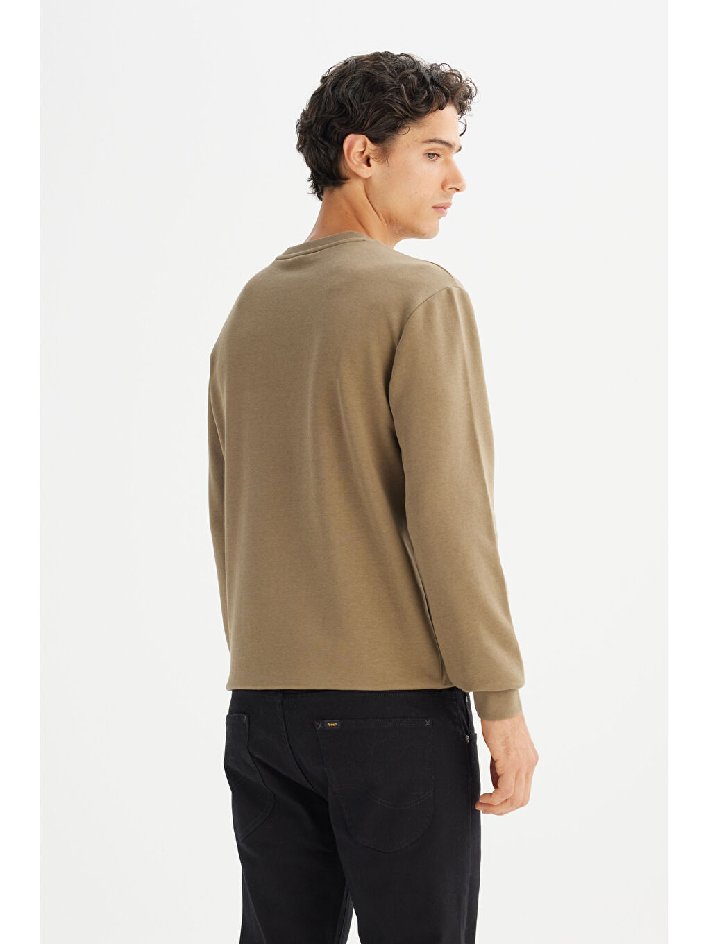 Regular Fit Normal Kesim Bisiklet Yaka Baskılı Haki Sweatshirt-4