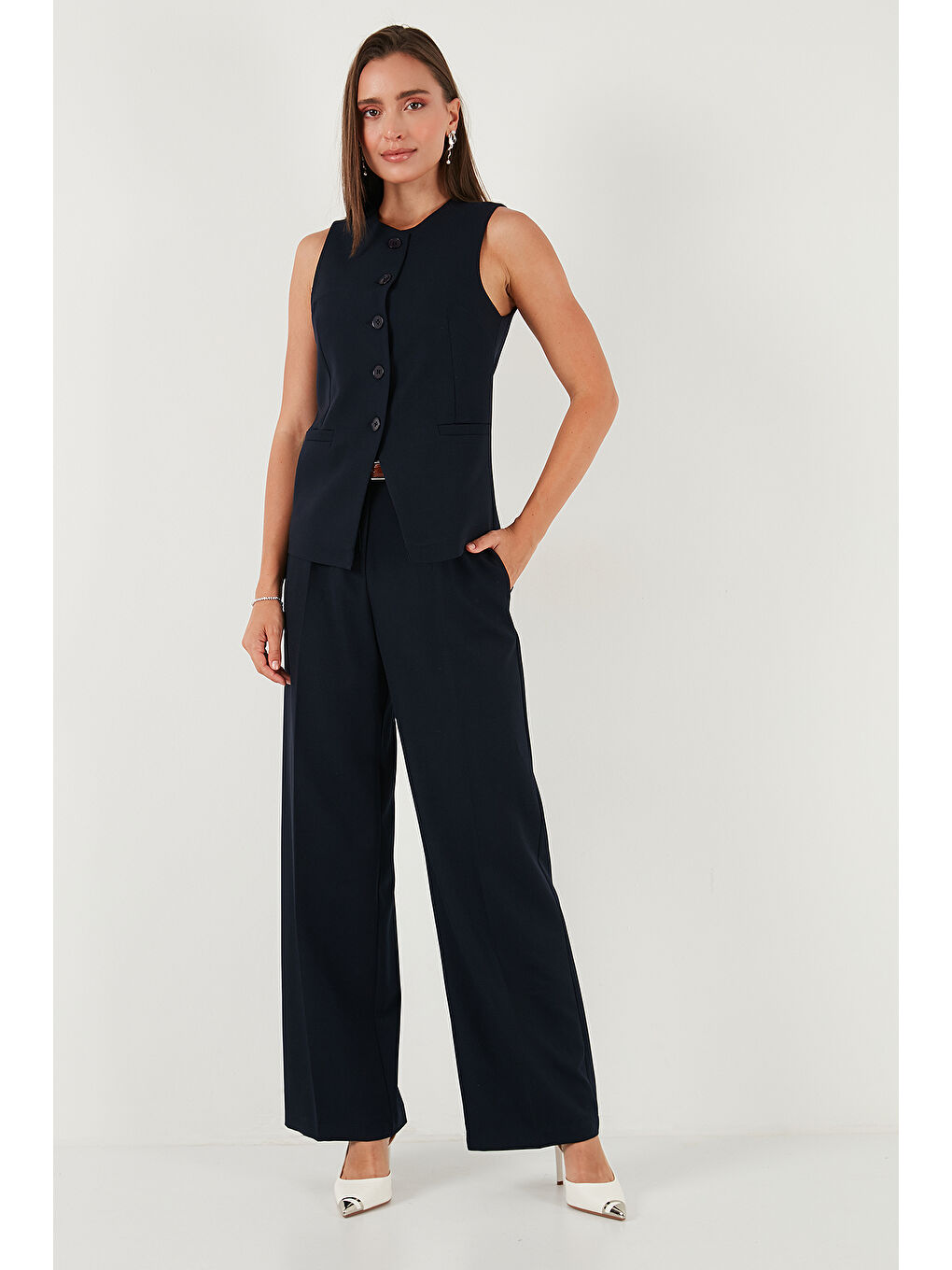 Lacivert Wide Leg Yüksek Bel Geniş Paça Palazzo Pantolon 65271262-3