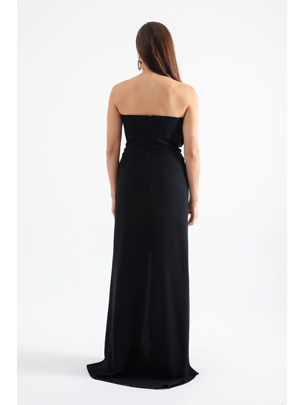 Kadın Siyah Straplez Göğüs Tasarım Abiye-4