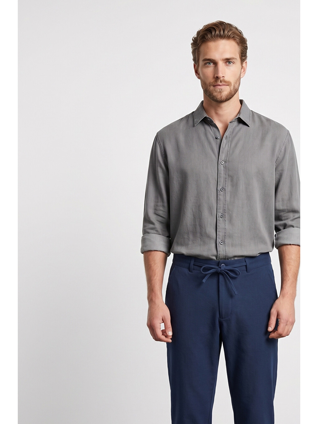 Lacivert Beli Bağlamalı Duble Paça Jogger Pantolon-1