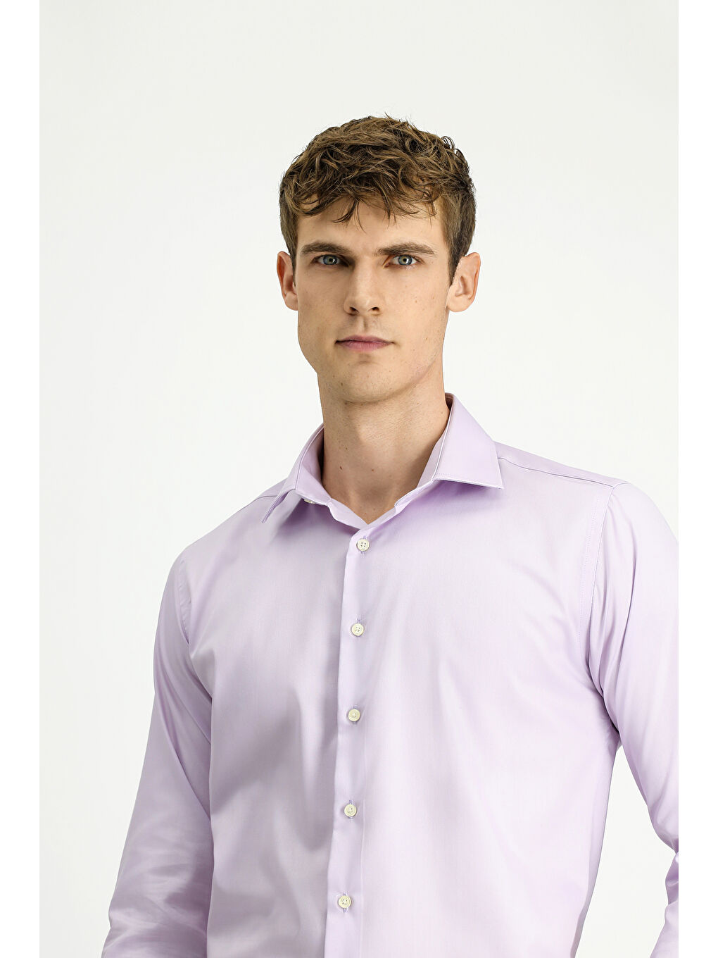 Lila Uzun Kol Slim Fit Dar Kesim Pamuk Oxford %100 Pamuk Gömlek-1
