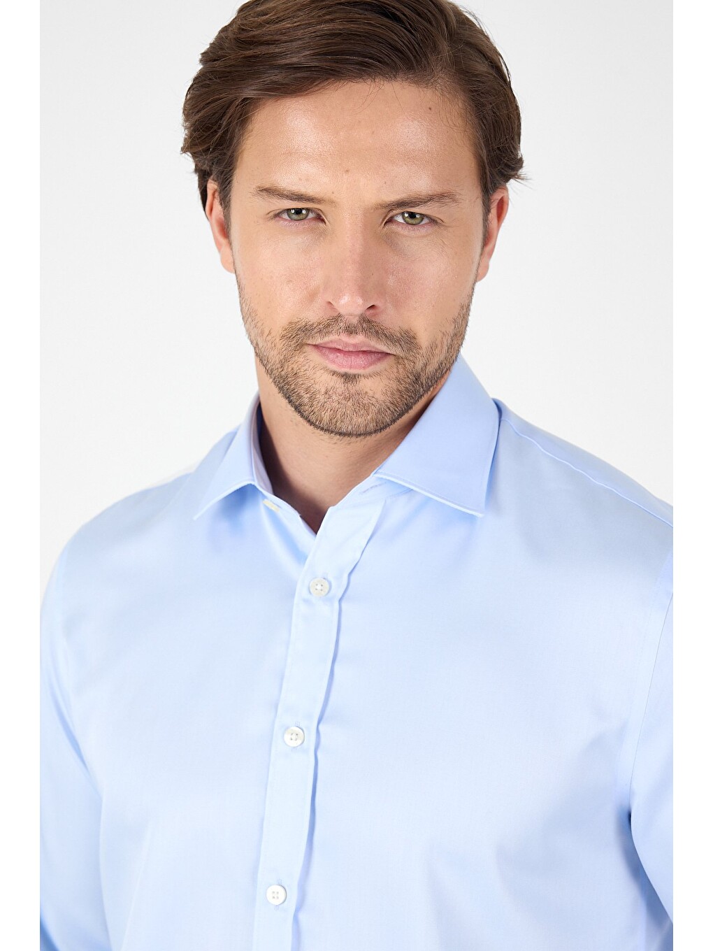 Koyu Mavi Uzun Kol İtalyan Yaka Cepsiz Non Iron Slim Fit %100 Pamuk Gömlek 1004250269-1