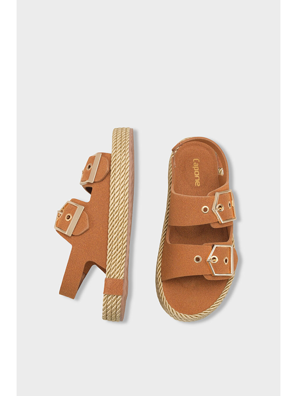 Kahverengi Faith Metal Tokalı Konfor Kadın Sandalet-5