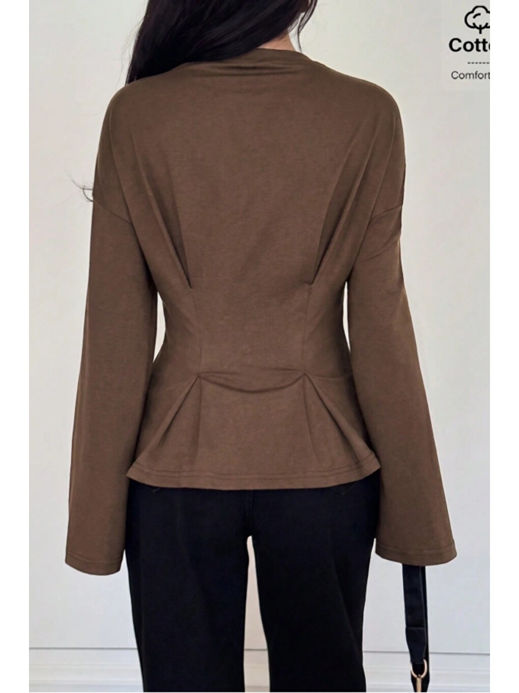 Kahverengi Kadın Pilet Bel Oturtmalı Peplum Detaylı Uzun Kollu Bluz-5