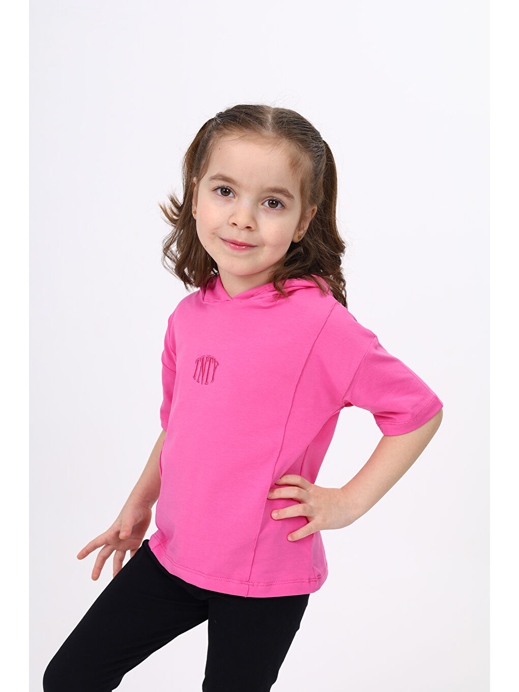 Fuşya Kız Çocuk Nakışlı Tişört-1