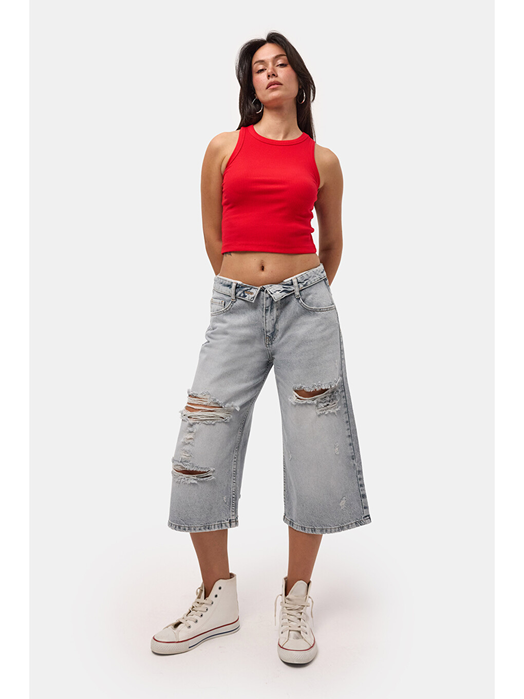 Mavi Kadın Jean Rengi 12s6-159 Straight Fit Maxi Bermuda Denim Şort-1