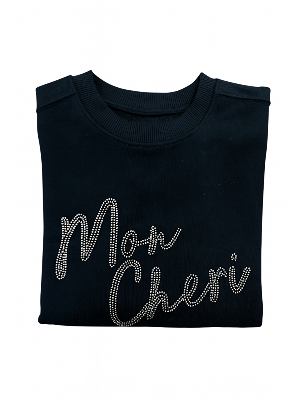 Siyah Kadın Pamuklu Kalın Kışlık Boncuk İşlemeli Yüksek Kalite Ribana Kol Sweatshirt-4