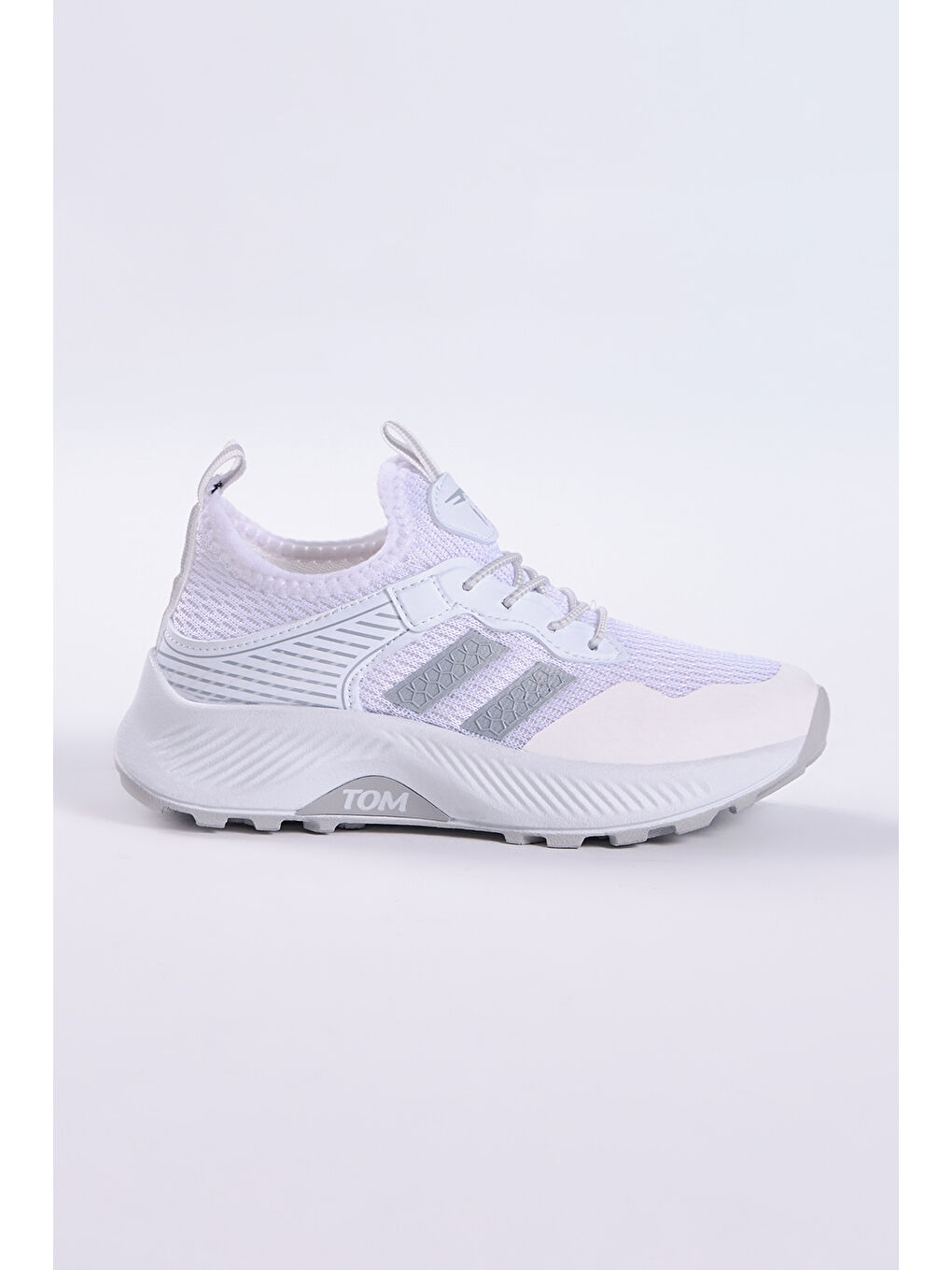 Çocuk Unisex Beyaz Gümüş Rahat Kalıp Nefes Alabilen Kumaş Bağcıklı Sneaker-2