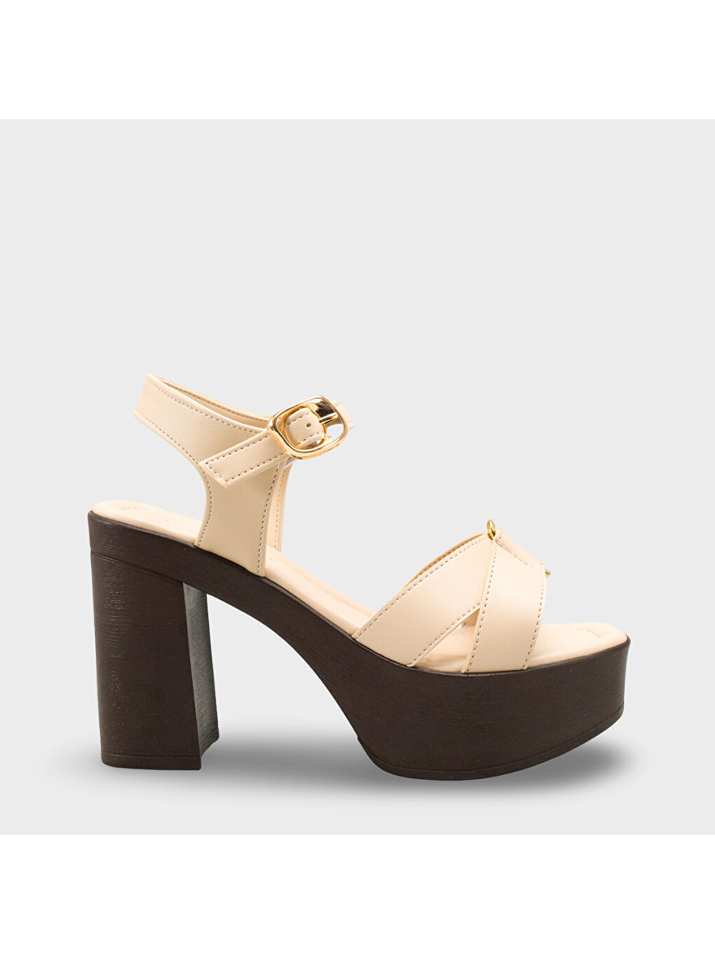 Bej Sheilah Platform Çapraz Bantlı Bilekten Bantlı Kadın Topuklu Ayakkabı