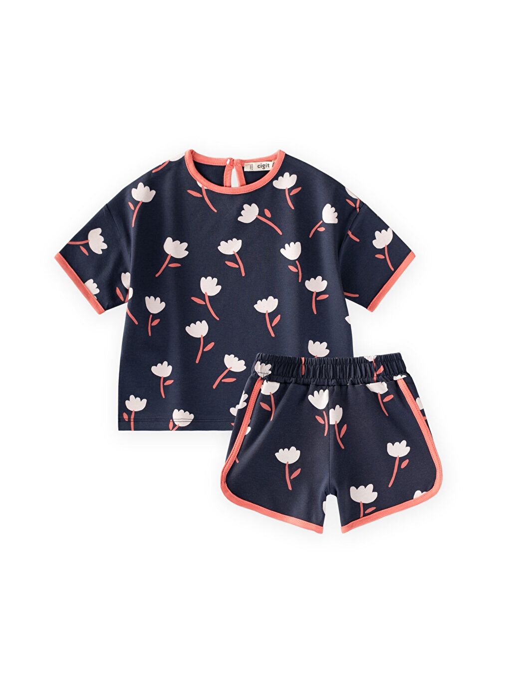 Desenli Oversize Şortlu Takım 1-7 Yaş Lacivert