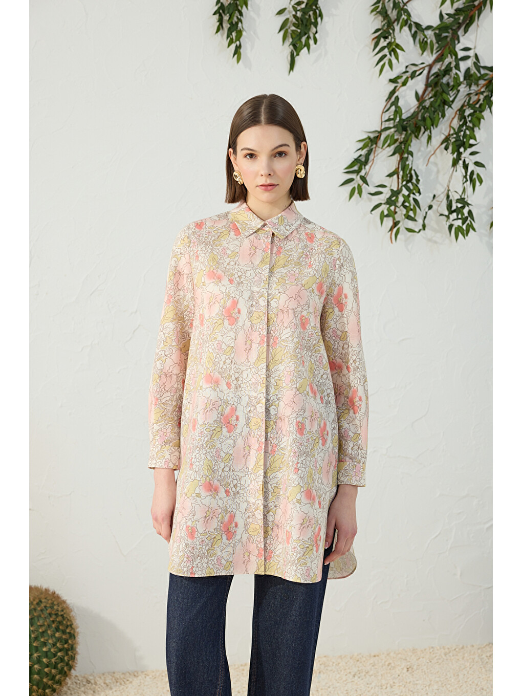 Pembe Pudra Desenli Tunik-2