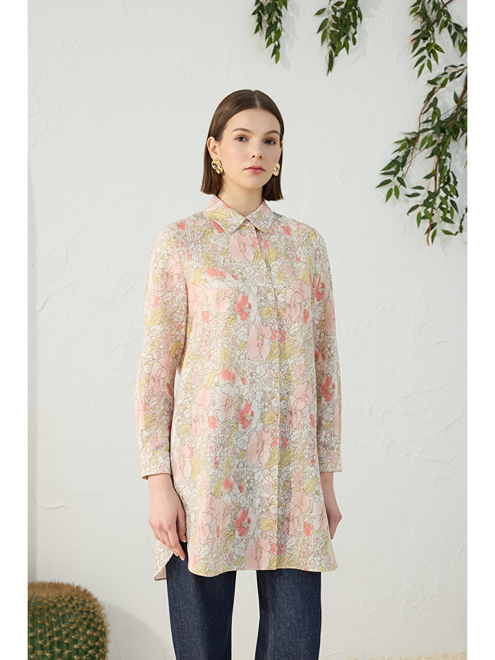 Pembe Pudra Desenli Tunik-3