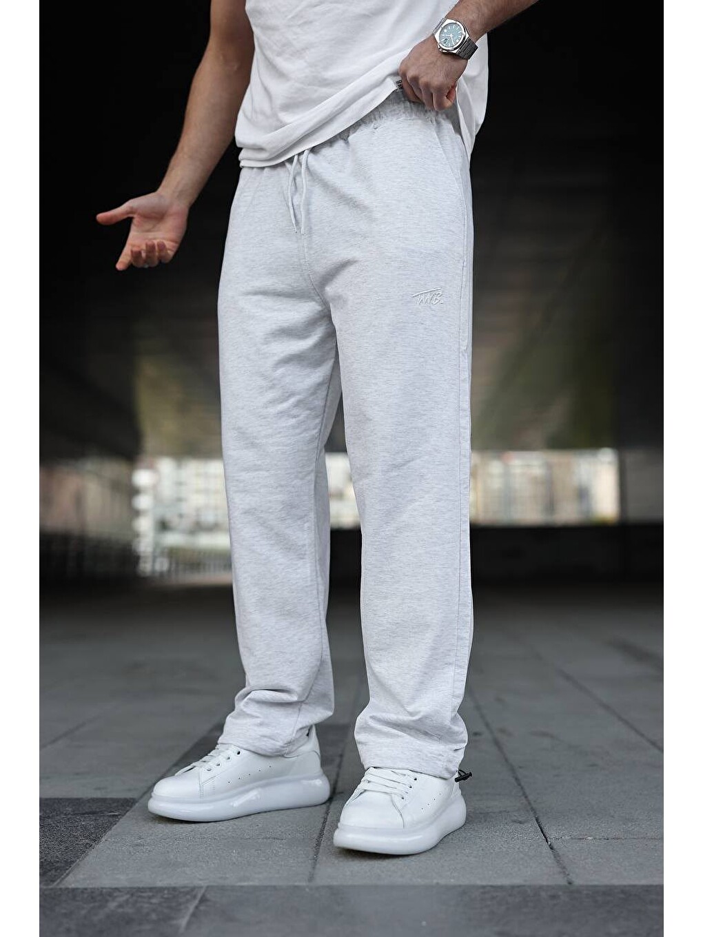 Erkek Trend Baskılı A.gri Baggy Eşofman Altı
