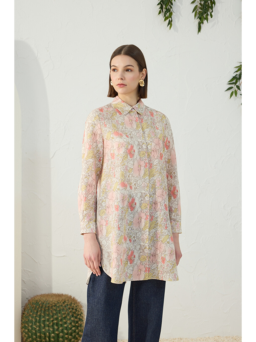 Pembe Pudra Desenli Tunik-4