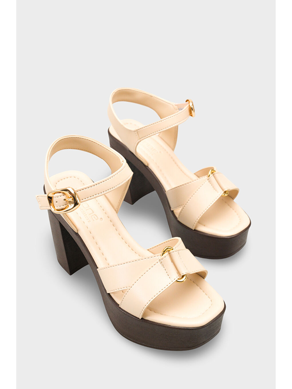 Bej Sheilah Platform Çapraz Bantlı Bilekten Bantlı Kadın Topuklu Ayakkabı-1