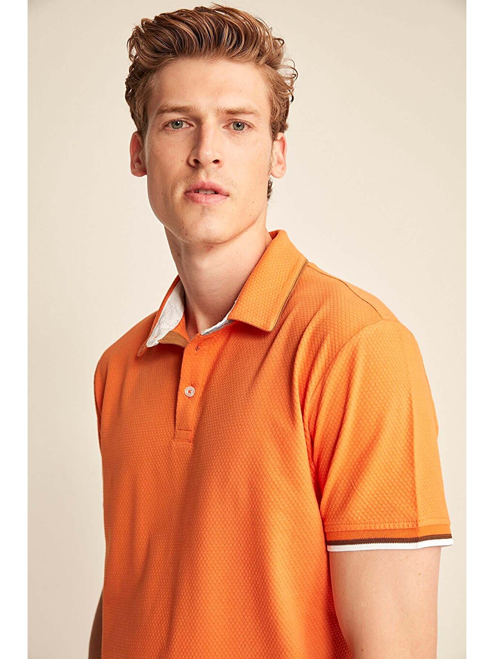 Erkek Slim Fit Turuncu Polo Yaka Tişört-1