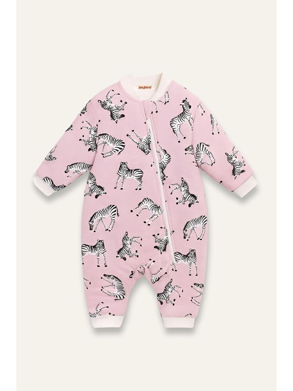 Unisex Çocuk Elyaf Dolgulu Uyku Tulumu - Pembe Zebra Desenli-1