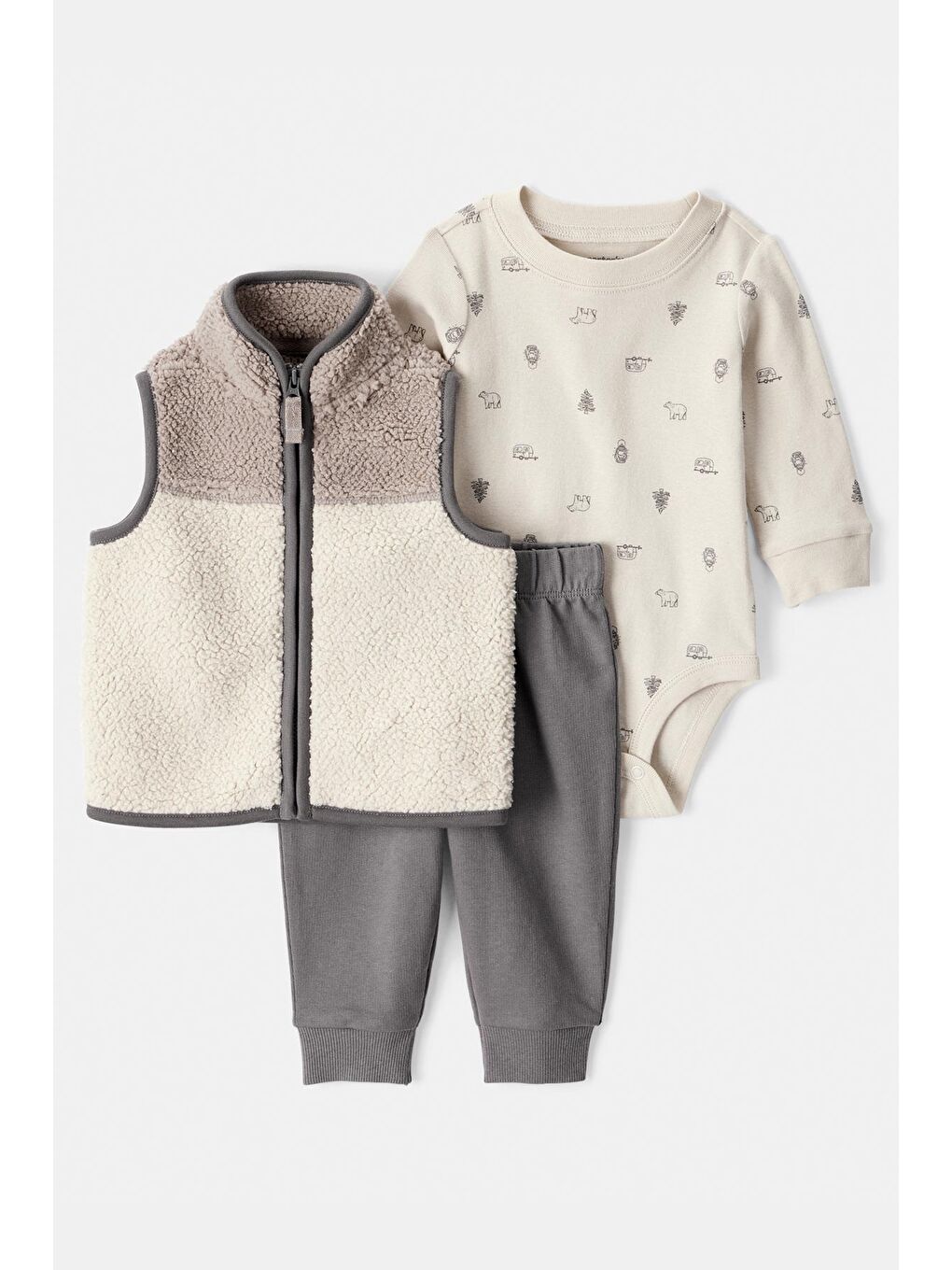 Erkek Bebek Haki Yelekli Set