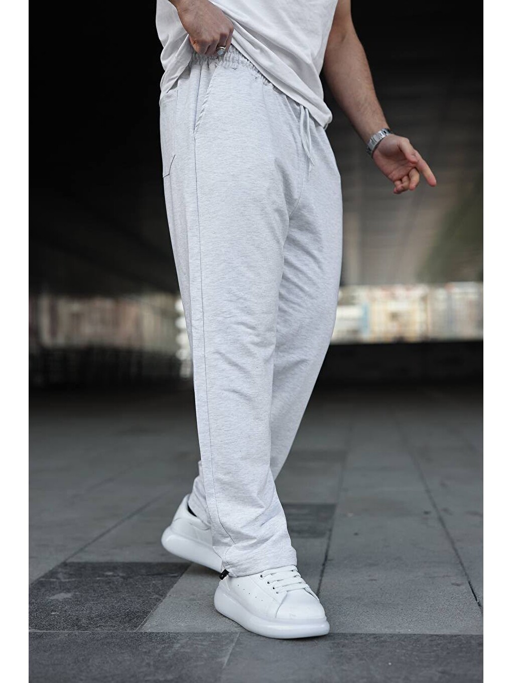 Erkek Trend Baskılı A.gri Baggy Eşofman Altı-3