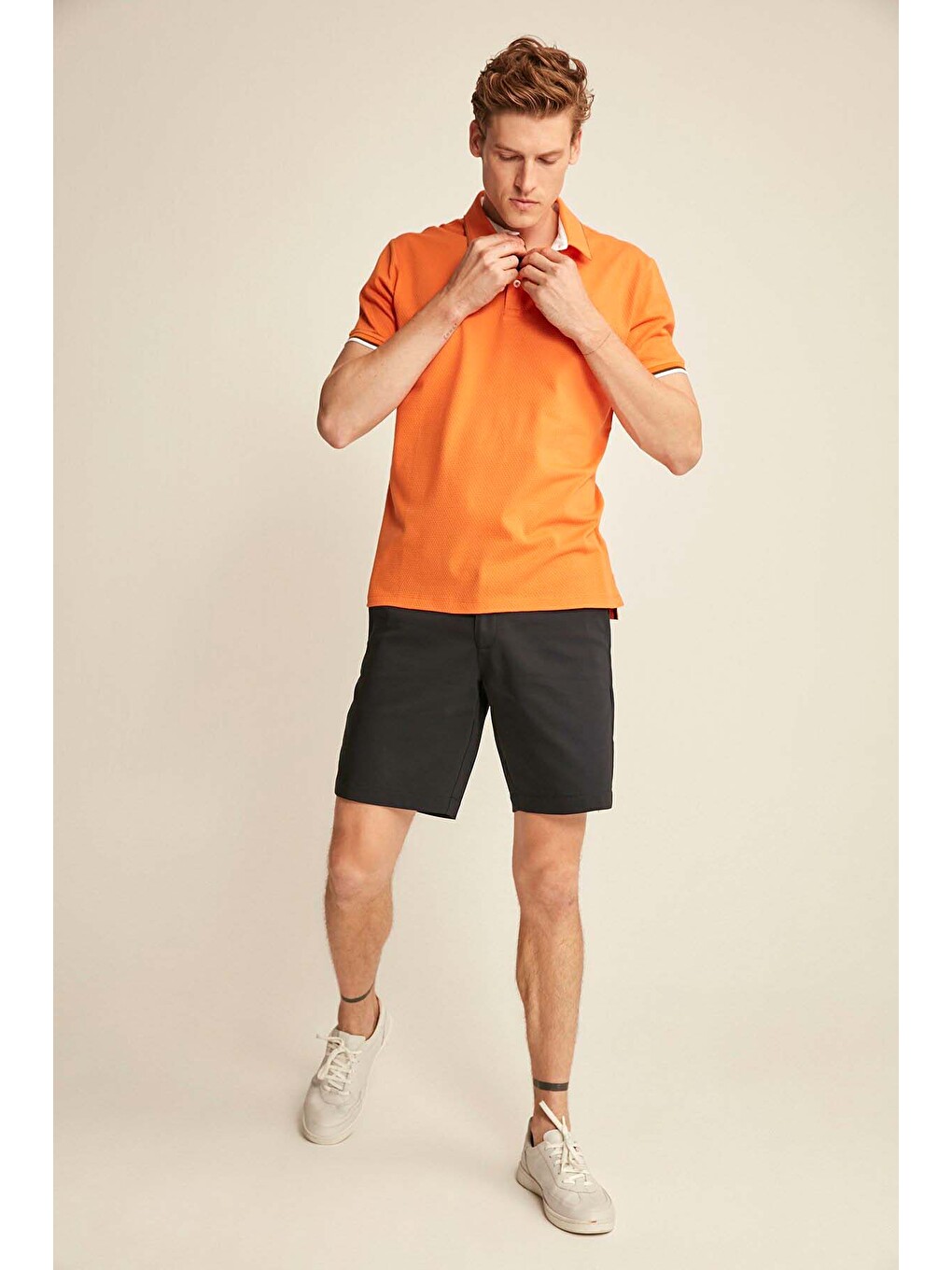Erkek Slim Fit Turuncu Polo Yaka Tişört-3