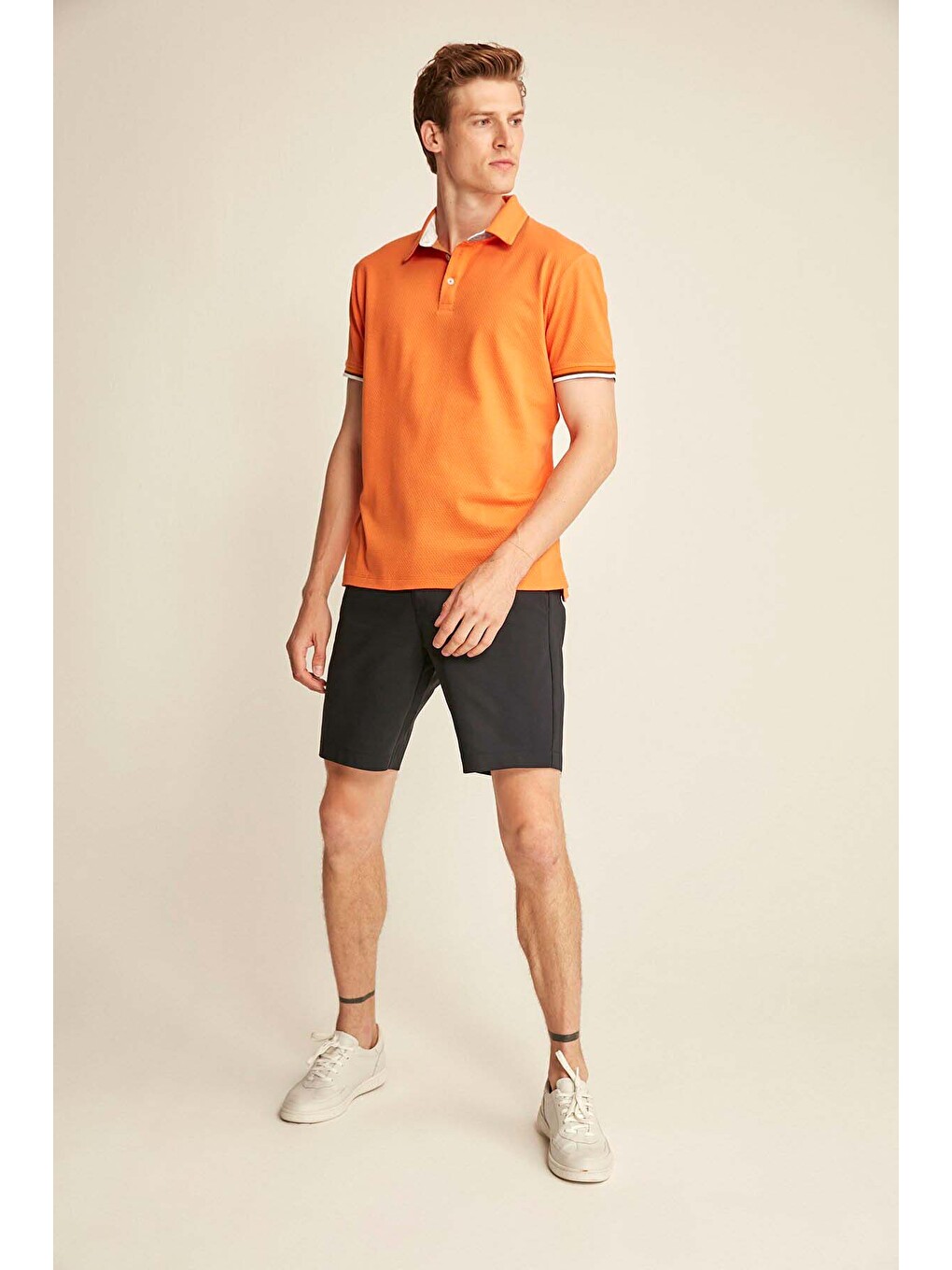 Erkek Slim Fit Turuncu Polo Yaka Tişört-4