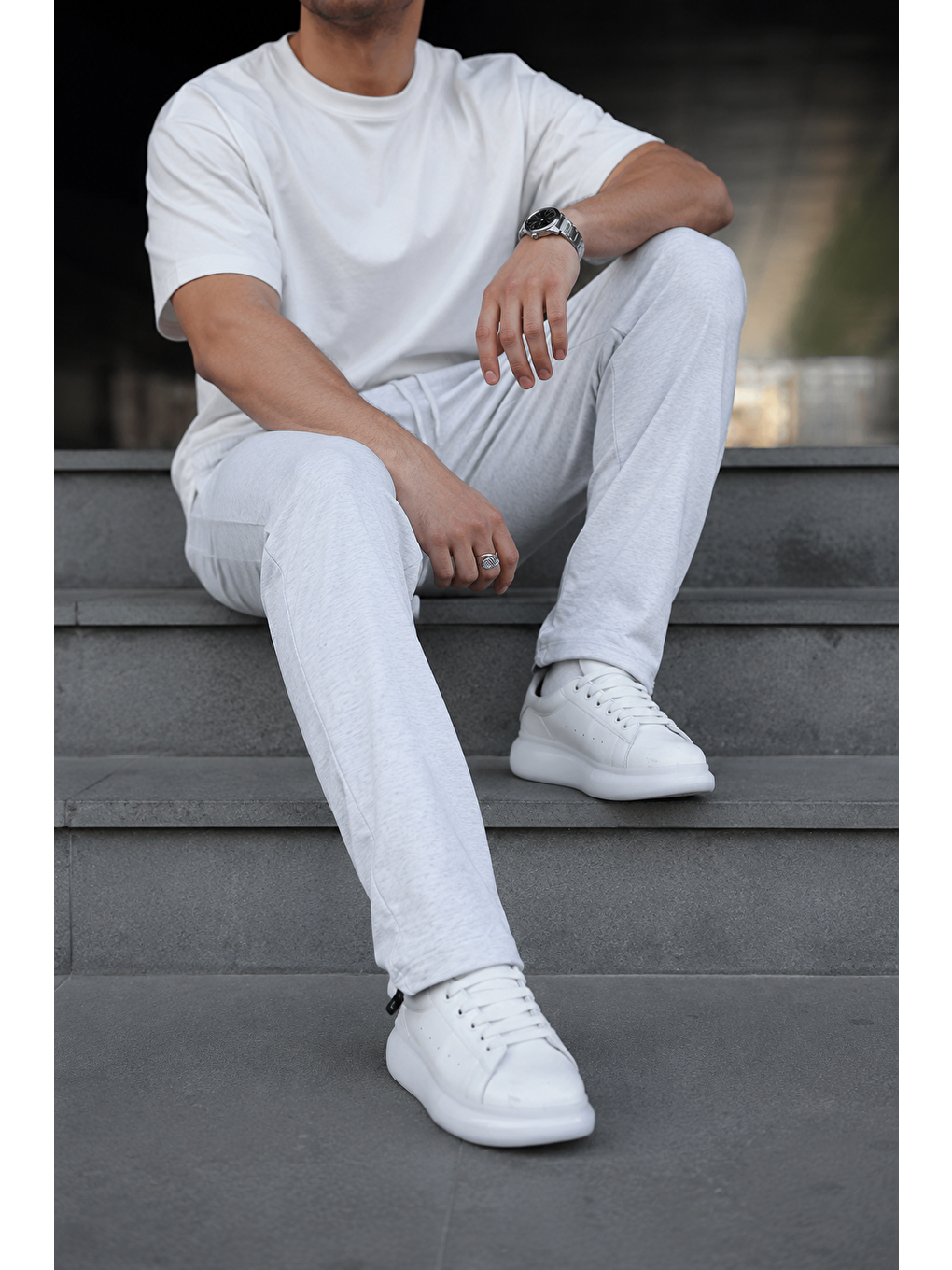 Erkek Trend Baskılı A.gri Baggy Eşofman Altı-5