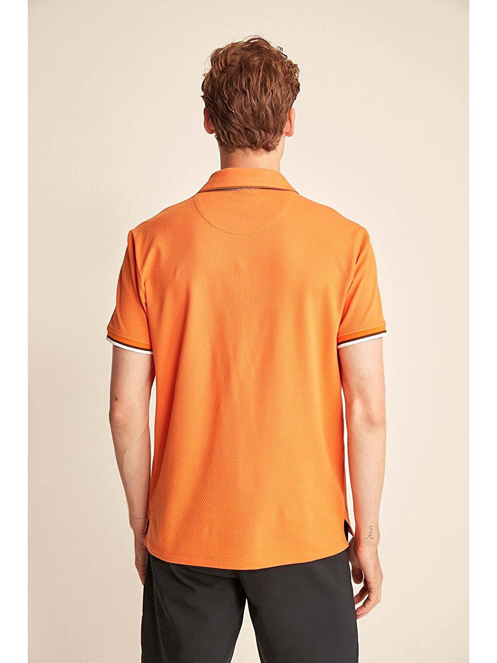 Erkek Slim Fit Turuncu Polo Yaka Tişört-5