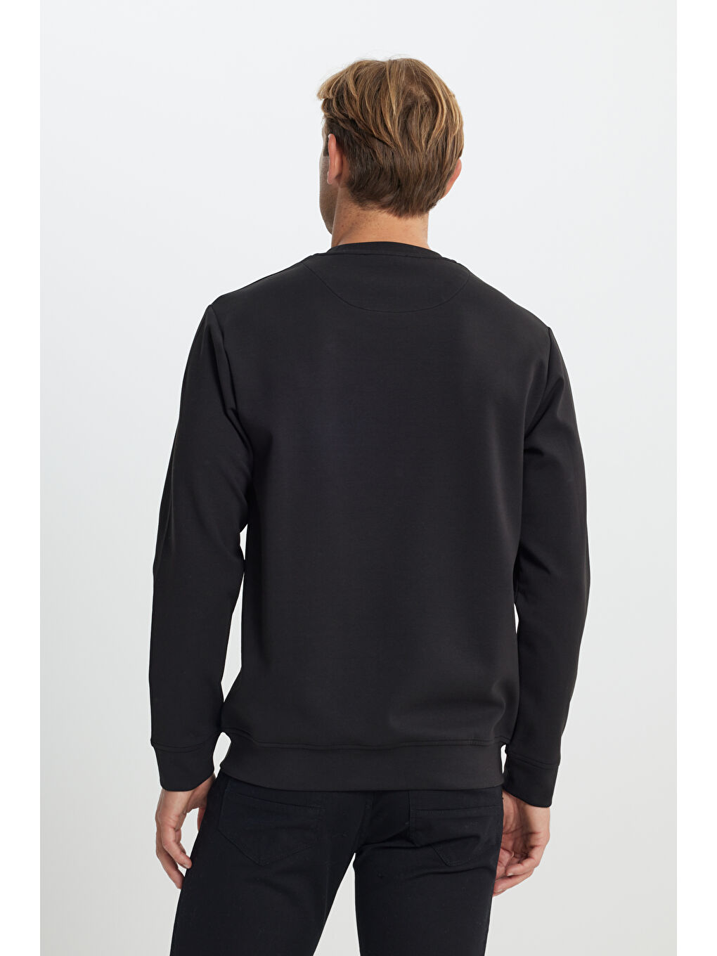 Erkek Siyah Pamuklu Standart Fit Normal Kesim Bisiklet Yaka Baskılı Sweatshirt-5