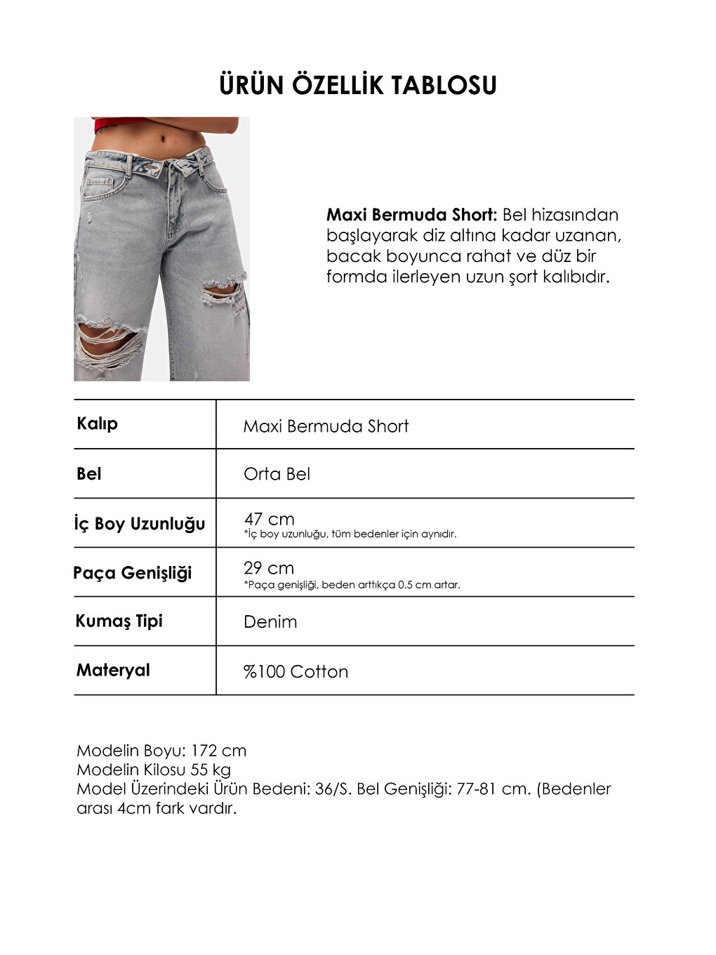 Mavi Kadın Jean Rengi 12s6-159 Straight Fit Maxi Bermuda Denim Şort-5