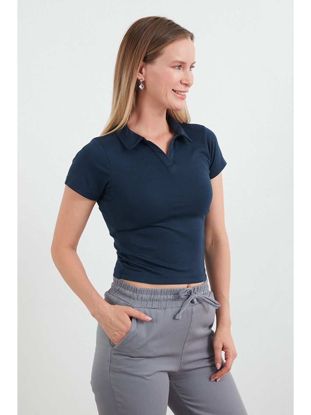 Lacivert Basic Polo Yaka Tişört-1