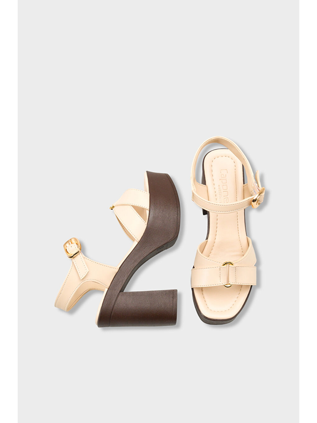 Bej Sheilah Platform Çapraz Bantlı Bilekten Bantlı Kadın Topuklu Ayakkabı-3