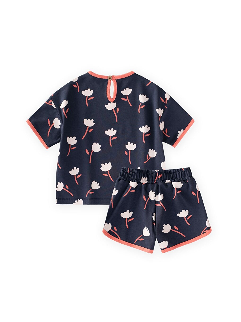 Desenli Oversize Şortlu Takım 1-7 Yaş Lacivert-1