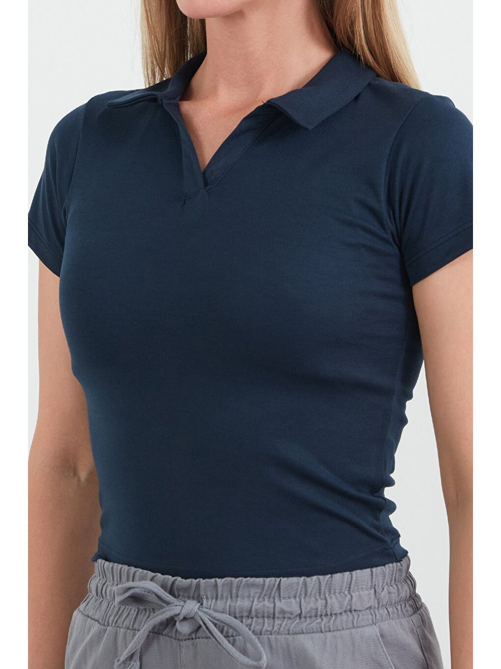 Lacivert Basic Polo Yaka Tişört-4