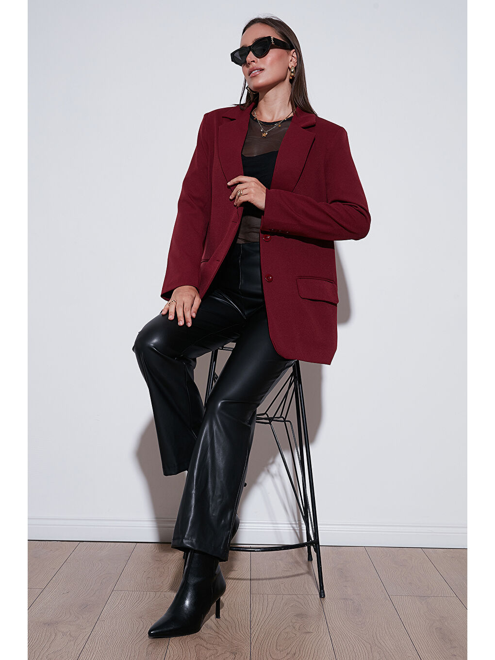 Bordo Relaxed Fit Mono Yaka Cepli Blazer Ceket 611BC00132-1