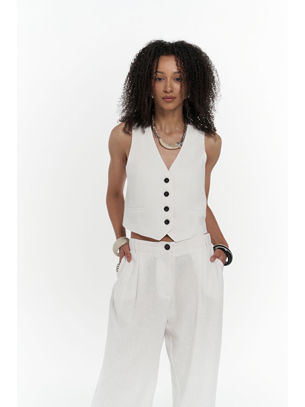 Anka Keten Beyaz Yelek Pantolon Takım-2