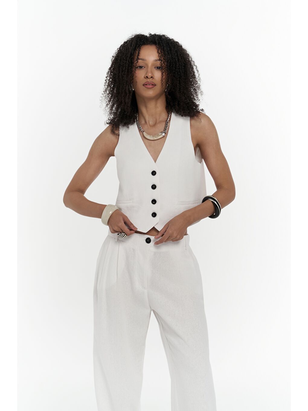 Anka Keten Beyaz Yelek Pantolon Takım-3