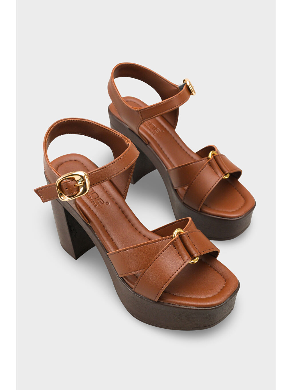 Kahverengi Sheilah Platform Çapraz Bantlı Bilekten Bantlı Kadın Topuklu Ayakkabı-1