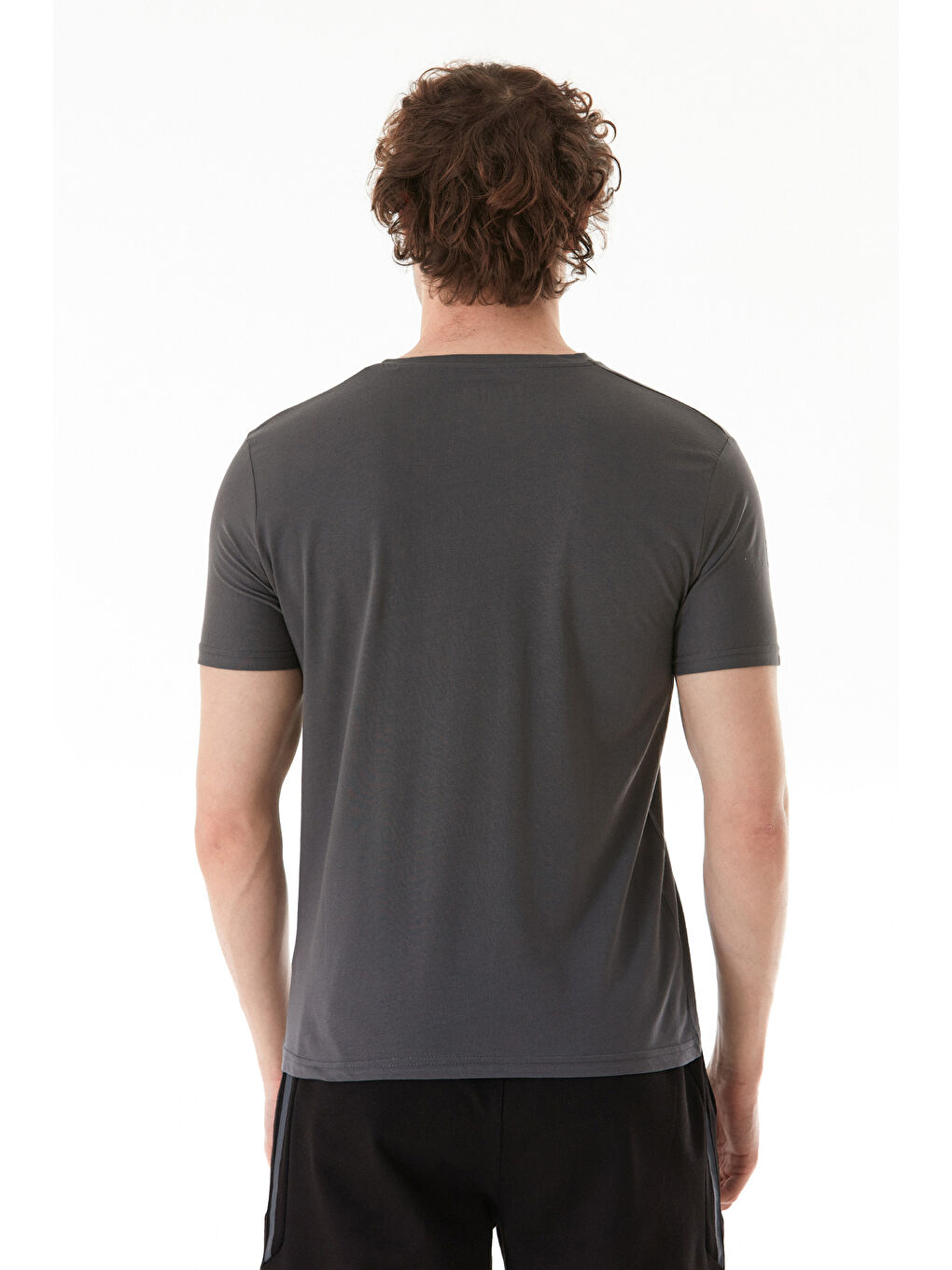 Antrasit Moon Yazı Ve Ay Baskılı Bisiklet Yaka Tişört-3