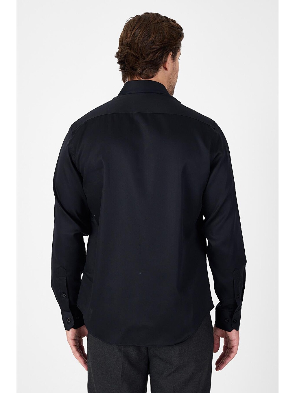 Siyah Uzun Kol İtalyan Yaka Cepsiz Non Iron Slim Fit %100 Pamuk Gömlek 1004250269-2