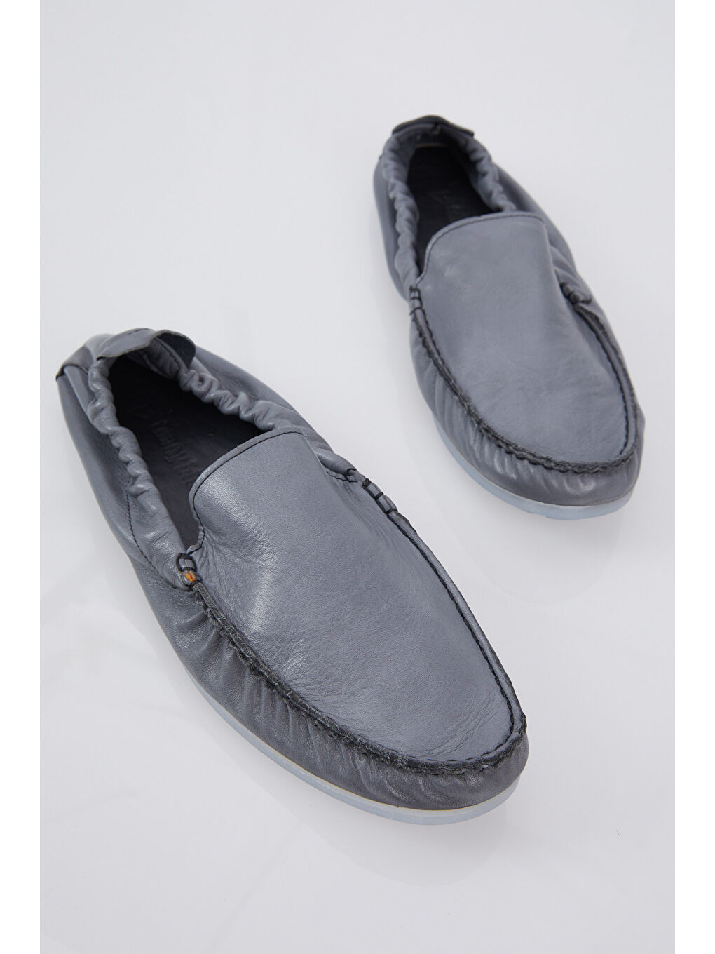 Erkek Gri Arkası Lastikli Rahat Kalıp Hakiki Deri Loafer-2