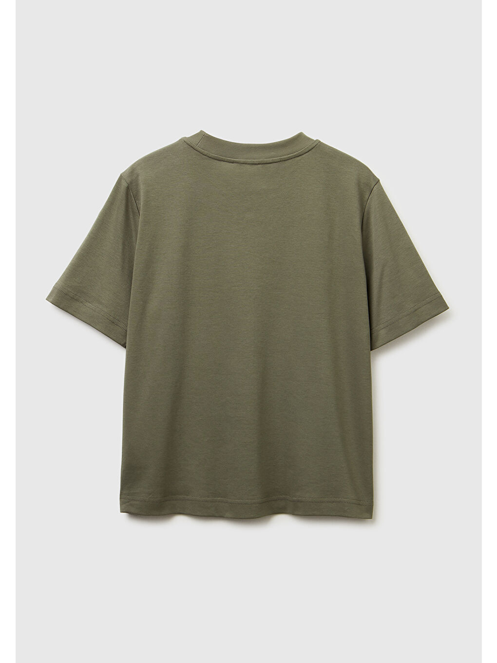 Kadın Haki %100 Pamuk Önü Çiçek İşlemeli Bisiklet Yaka T-Shirt-3