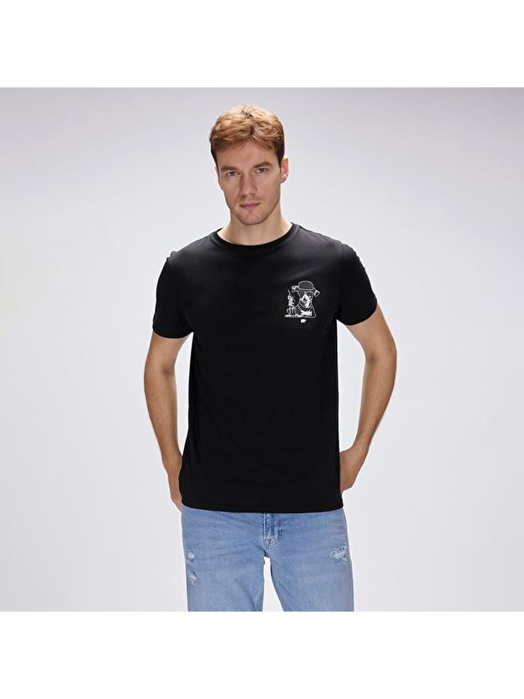 Duggie Erkek Siyah Yuvarlak Yaka Tişört-2
