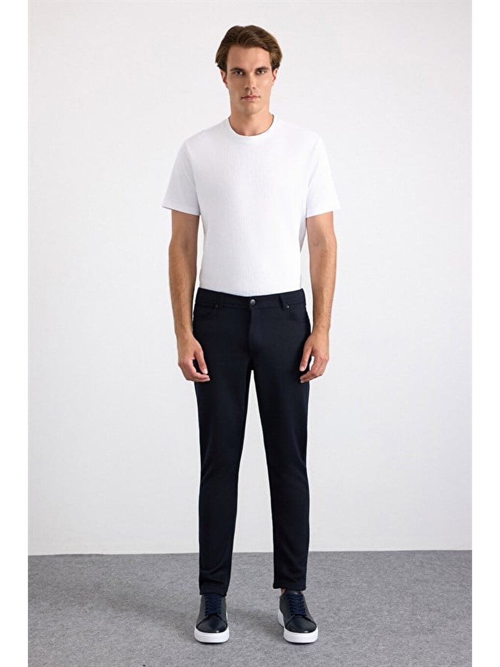 Lacivert Slim Karışık Desen Armürlü Normal Bel Casual Pantolon
