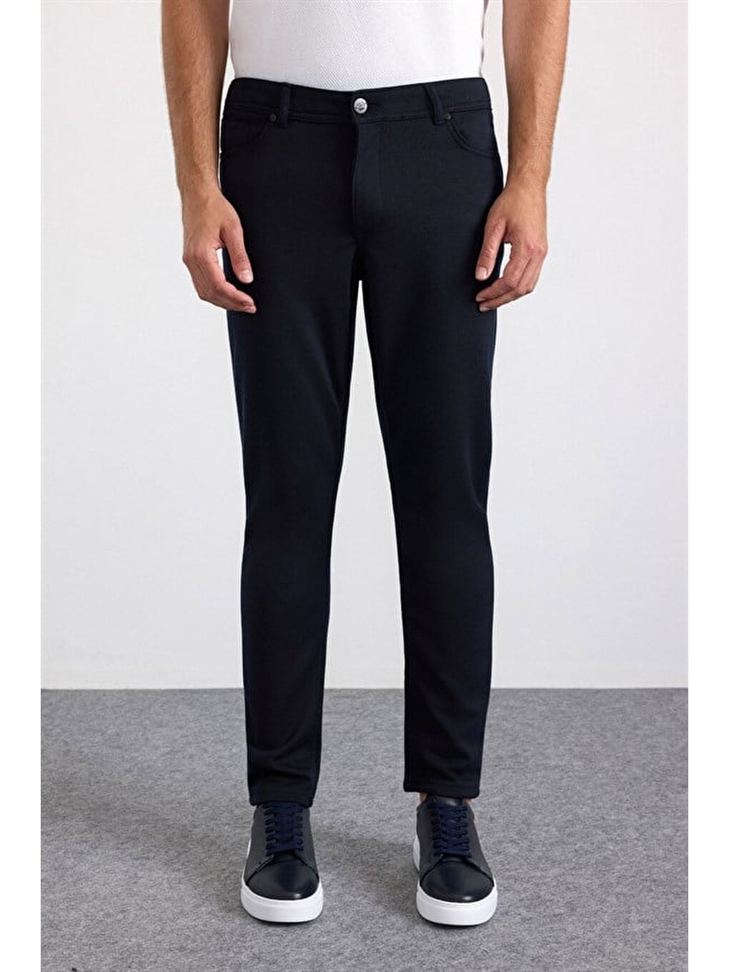 Lacivert Slim Karışık Desen Armürlü Normal Bel Casual Pantolon-1