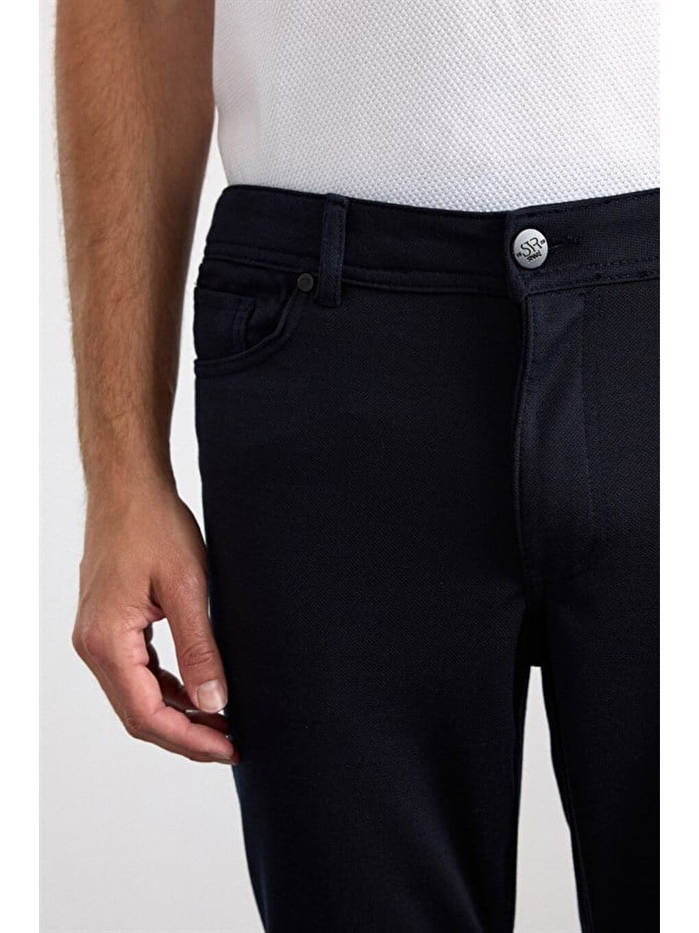 Lacivert Slim Karışık Desen Armürlü Normal Bel Casual Pantolon-2