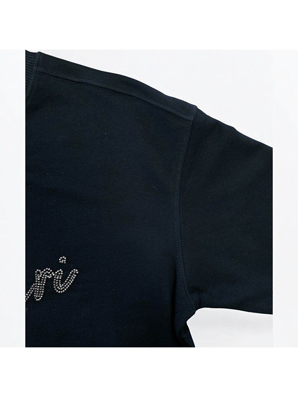 Siyah Kadın Pamuklu Kalın Kışlık Boncuk İşlemeli Yüksek Kalite Ribana Kol Sweatshirt-5