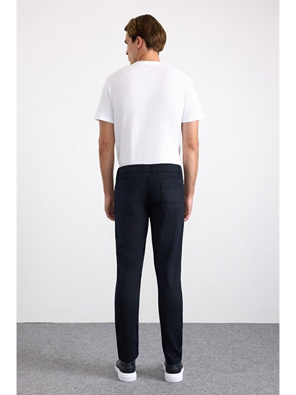 Lacivert Slim Karışık Desen Armürlü Normal Bel Casual Pantolon-4