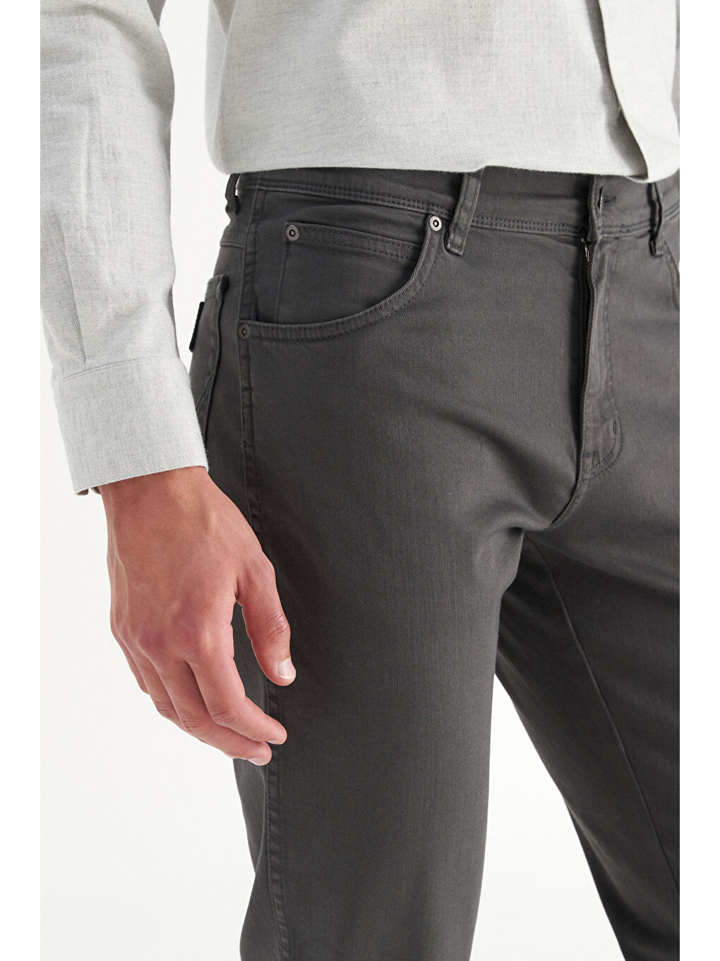 Texas Slim Fit Dar Kesim Normal Bel Antrasit Esnek Pantolon-4