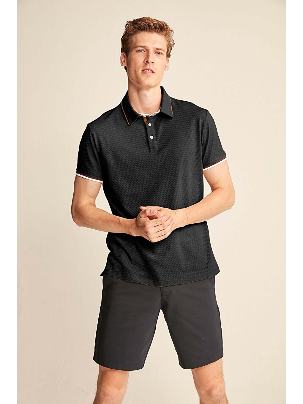 Erkek Slim Fit Siyah Polo Yaka Tişört-2