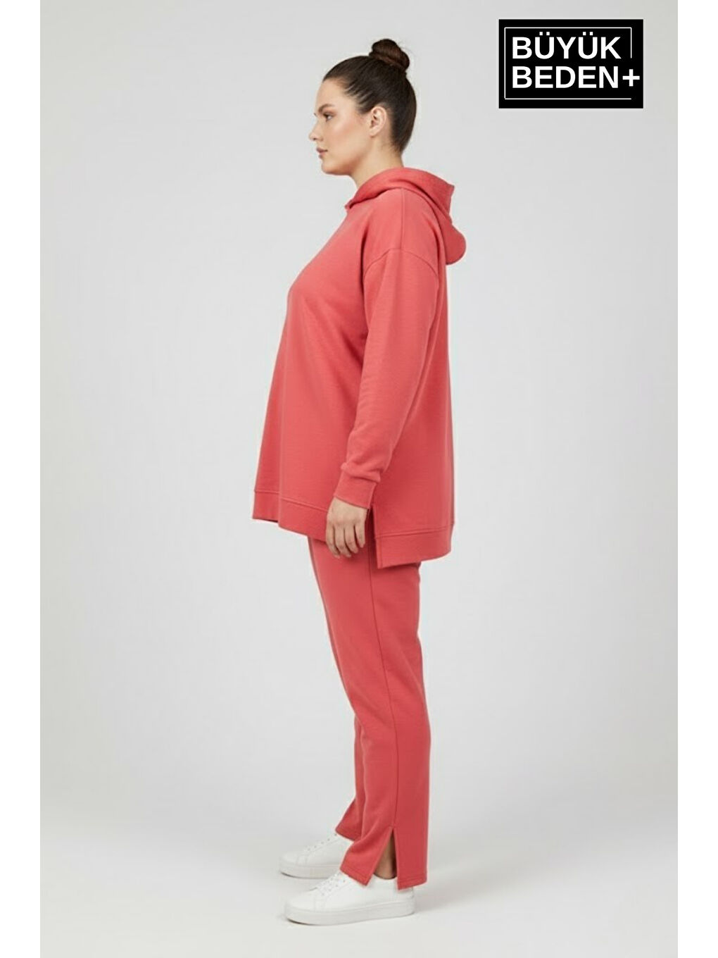 Kırmızı Büyük Beden Kapüşonlu Tunik Sweatshırt SPR26BTK991-1